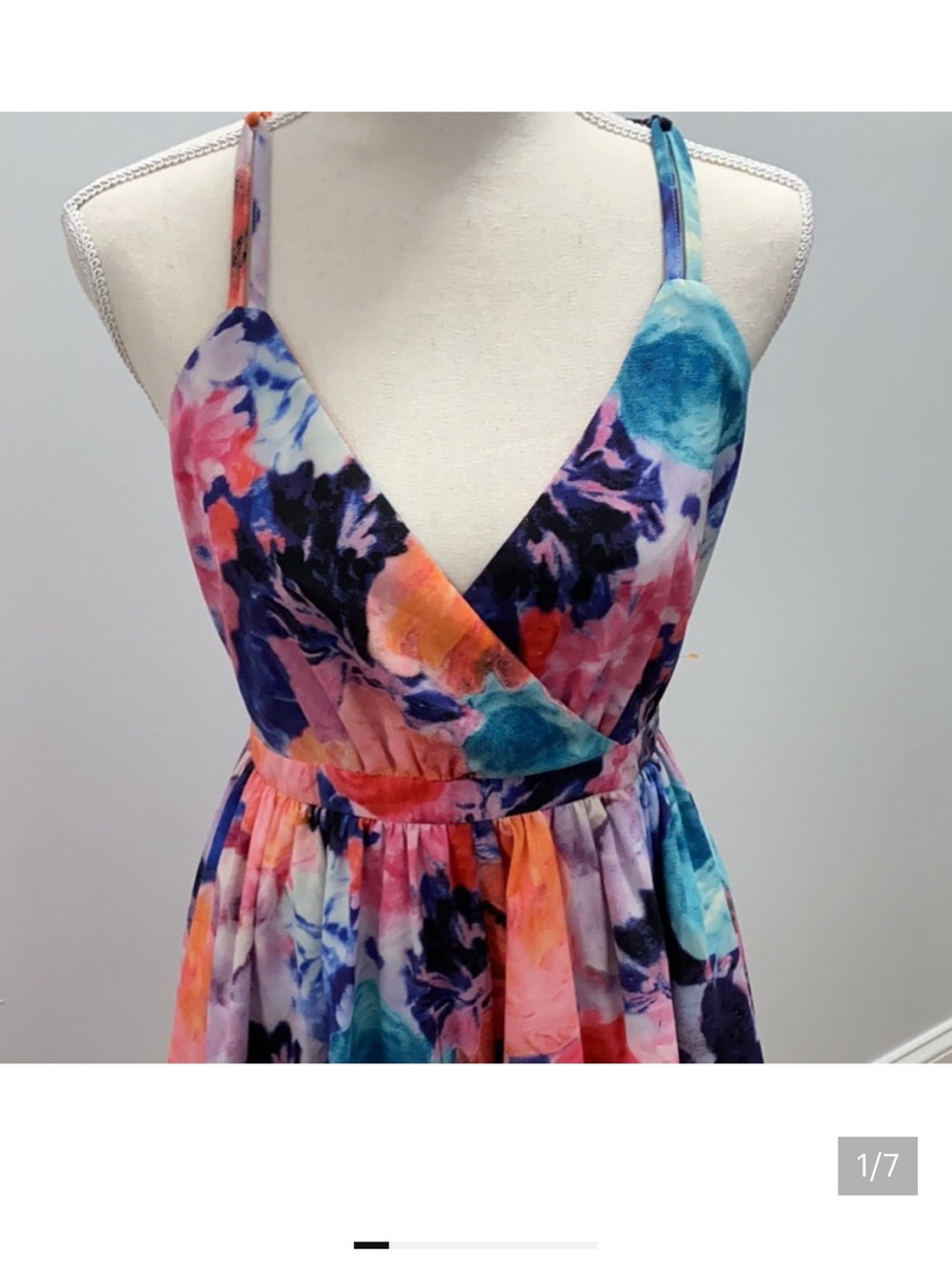 Floral V-Neck Spaghetti Strap Dress - Multicolor